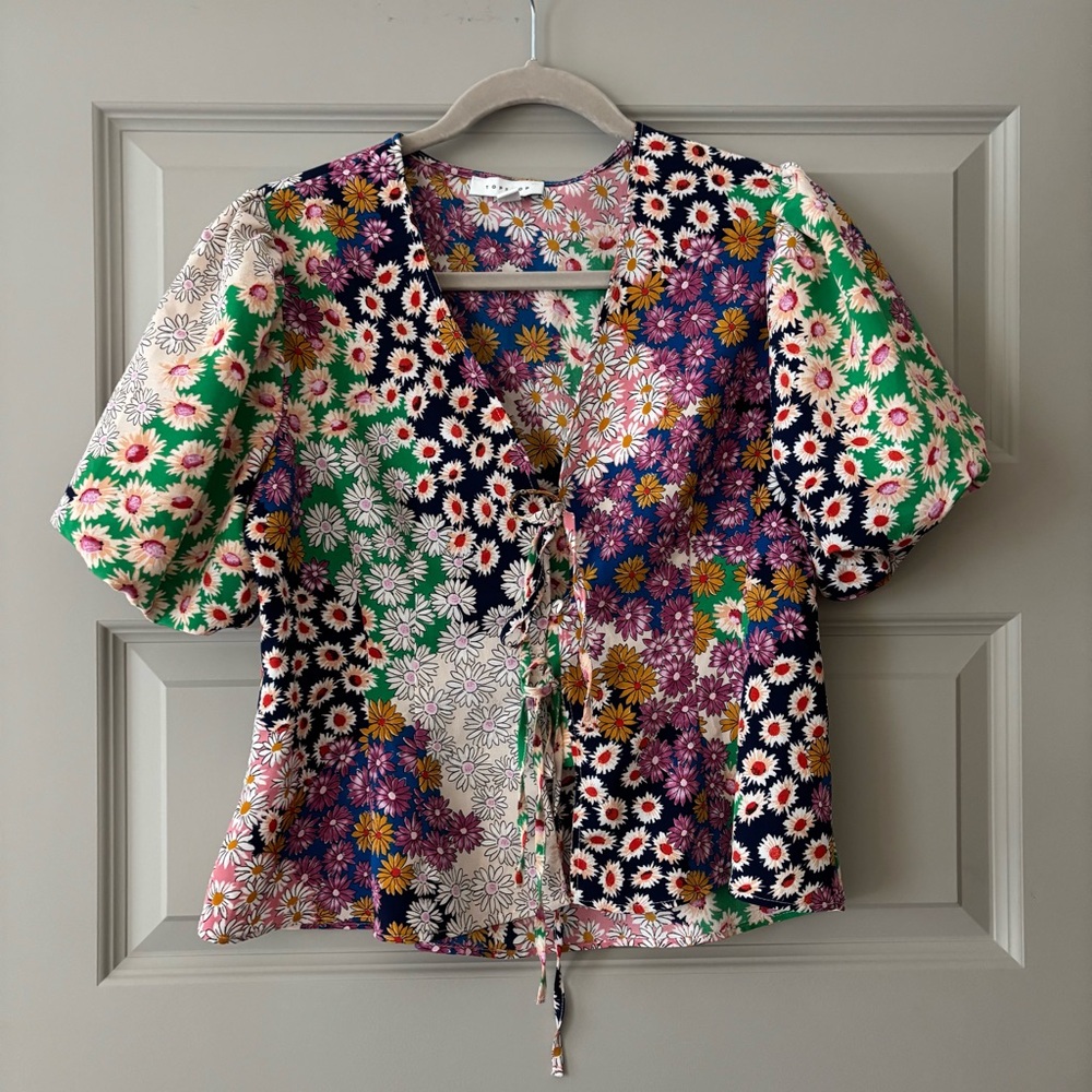 Topshop Floral Puff Sleeve Blouse